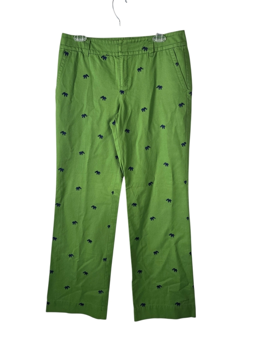 Lilly Pulitzer Main Line Fit Green Cotton High Rise Pants Embroidered Elephant 8
